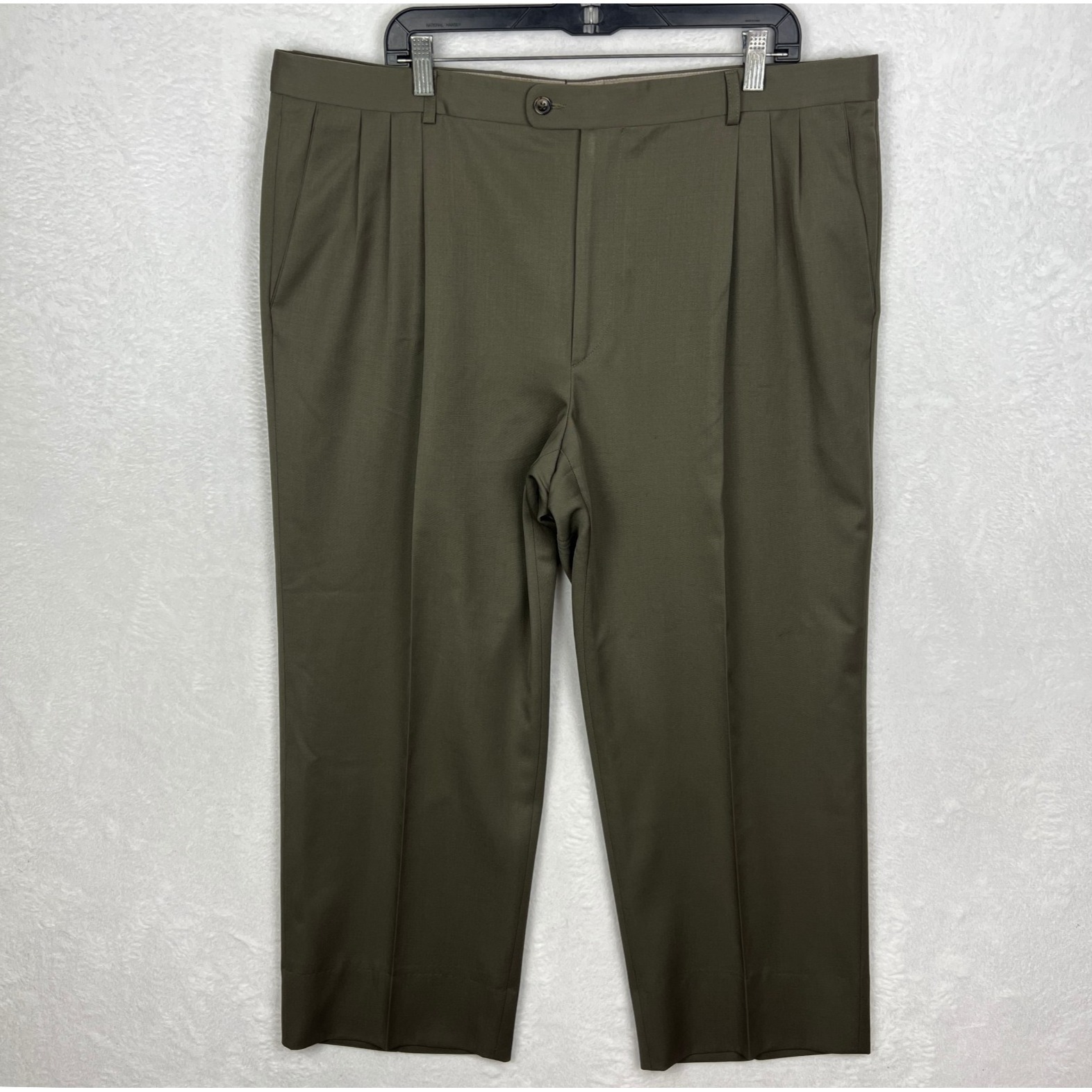 Zanella Dress Pants Mens 42x26 Olive Green Wool Pleated Straight Italy